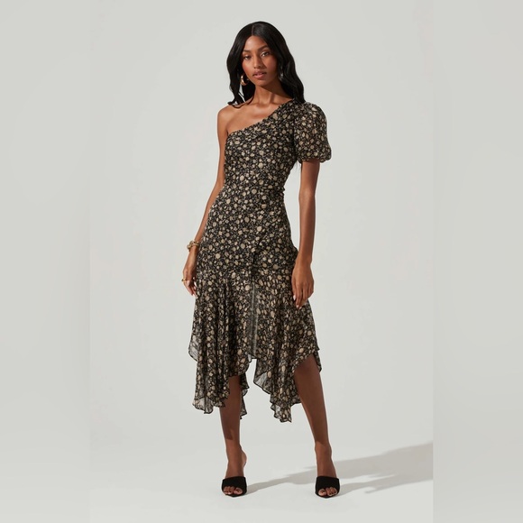 SANTORINI FLORAL ONE SHOULDER MIDI DRESS - Picture 3 of 4